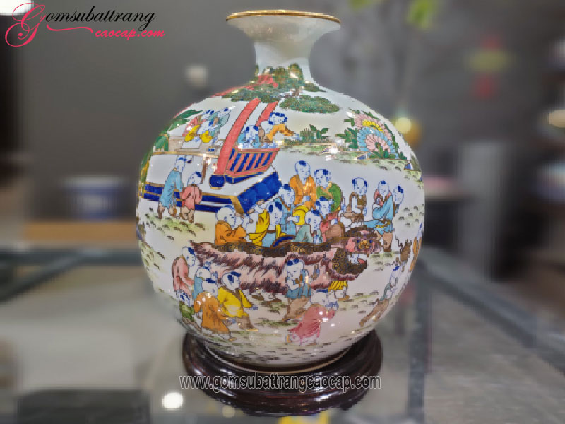 Bình hút tài lộc Bách Nhi Bách Phúc cao 43cm- vẽ vàng 24k- đun khử cao cấp gốm sứ Bát Tràng