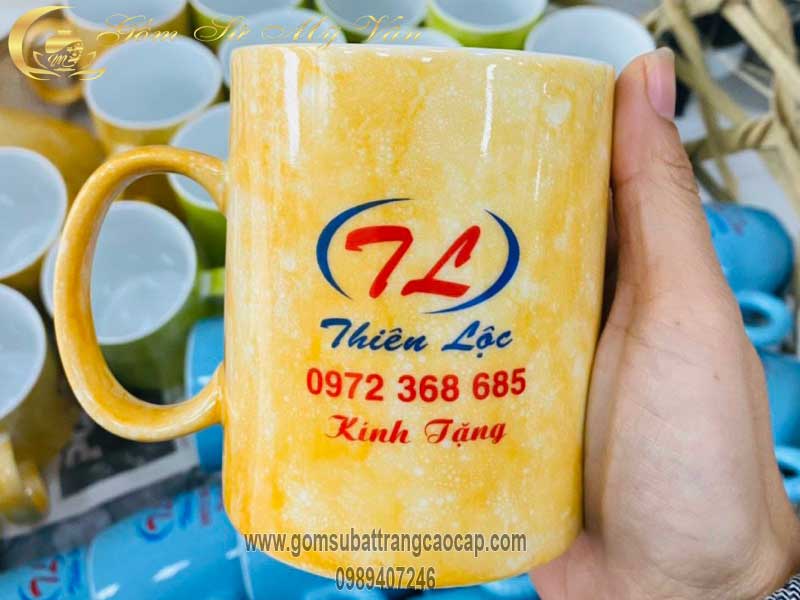 Cốc quai C men vân đá in logo theo yêu cầu Gốm Sứ Bát Tràng