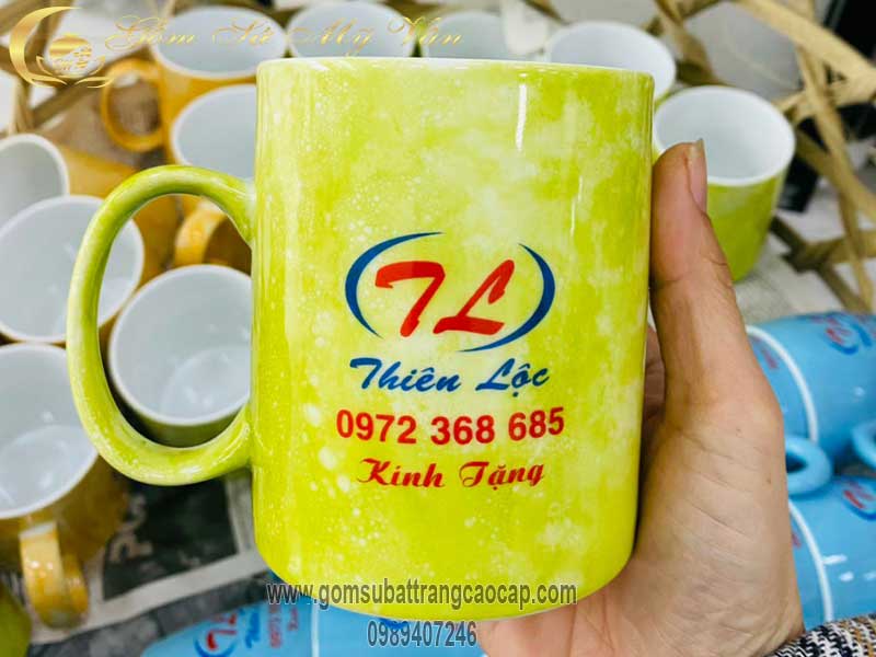 Cốc quai C men vân đá in logo theo yêu cầu Gốm Sứ Bát Tràng