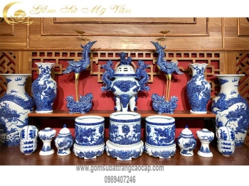 Bộ Đồ Thờ Cúng Men Lam Nổi Gốm Sứ Bát Tràng (1)