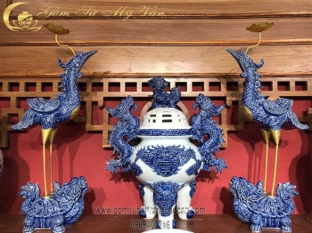 Bộ Đồ Thờ Cúng Men Lam Nổi Gốm Sứ Bát Tràng (1)