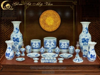 Bộ Đồ Thờ Cúng Men Lam Mẫu 2 Gốm Sứ Bát Tràng