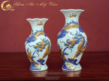 Bộ Đồ Thờ Cúng Men Lam Cổ Đắp Nổi Mẫu 3 Gốm Sứ Bát Tràng