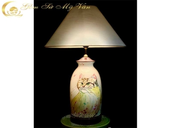 Đèn Ngủ Vẽ Mèo Mắt Xanh Gốm Sứ Bát Tràng Cao Cấp