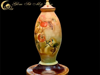 Đèn Ngủ Trái Hồng Chim Sẻ Gốm Sứ Bát Tràng Cao Cấp