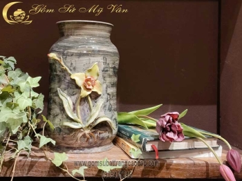 Bình Hoa Vuốt Tay Hoa Lan mẫu 2 Gốm Sứ Bát Tràng