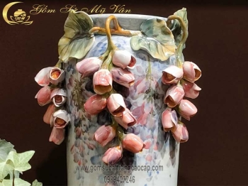 Bình Hoa Vuốt Tay Hoa Linh Lan Gốm Sứ Bát Tràng