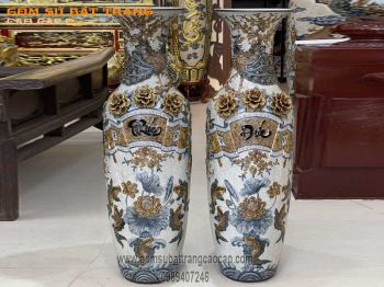 Lọ lục bình phúc đức đắp nổi kỹ cao 120cm men rạn cổ