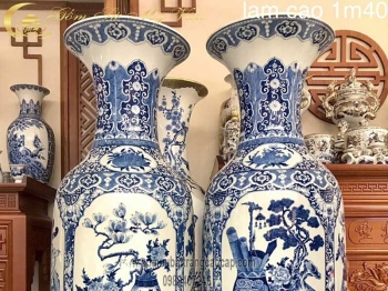 Lọ Lộc Bình Tứ Cảnh Cổ Đồ Lam đun khử cao cấp Gốm Sứ Bát Tràng