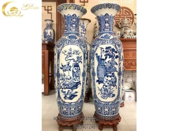 Lọ Lộc Bình Tứ Cảnh Cổ Đồ Lam đun khử cao cấp Gốm Sứ Bát Tràng