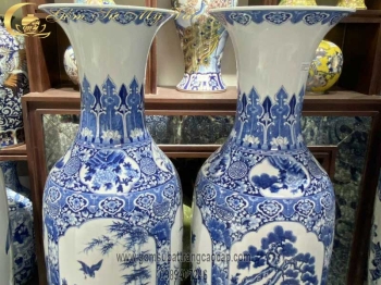 Lọ Lộc Bình Tứ Cảnh Lam đun khử cao cấp Gốm Sứ Bát Tràng