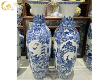 Lọ Lộc Bình Tứ Cảnh Lam đun khử cao cấp Gốm Sứ Bát Tràng