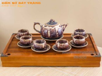 Bộ ấm chén men hồng trà dáng chóp gốm sứ Bát Tràng