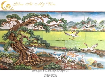 Tranh Ghép Gốm Nổi Tùng Hạc Diên Niên (mẫu 2) Gốm Sứ Bát Tràng
