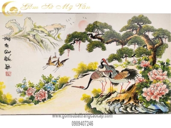 Tranh Ghép Sứ Tùng Hạc Diên Niên  Gốm Sứ Bát Tràng