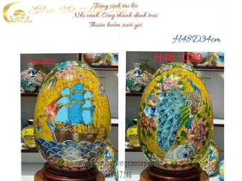 Trứng Phong Thủy Nhị Cảnh Công Thành Danh Toại Thuận Buồm Xuôi Gió mẫu 4 Gốm Sứ Bát Tràng