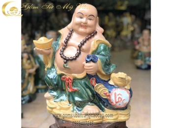 Tượng Di Lặc Kéo Lộc Gốm Sứ Bát Tràng