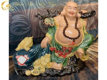 Tượng Di Lặc Kéo Tiền Gốm Sứ Bát Tràng