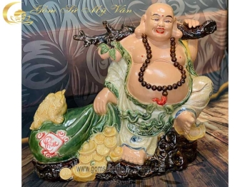 Tượng Di Lặc Kéo Tiền Gốm Sứ Bát Tràng