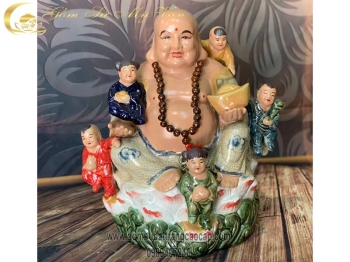 Tượng Di Lặc Ngũ Phúc Sen Gốm Sứ Bát Tràng