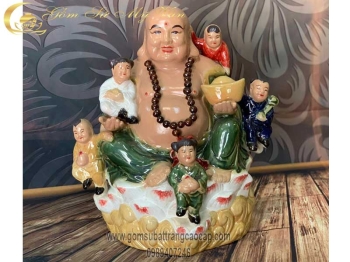 Tượng Di Lặc Ngũ Phúc Sen Gốm Sứ Bát Tràng